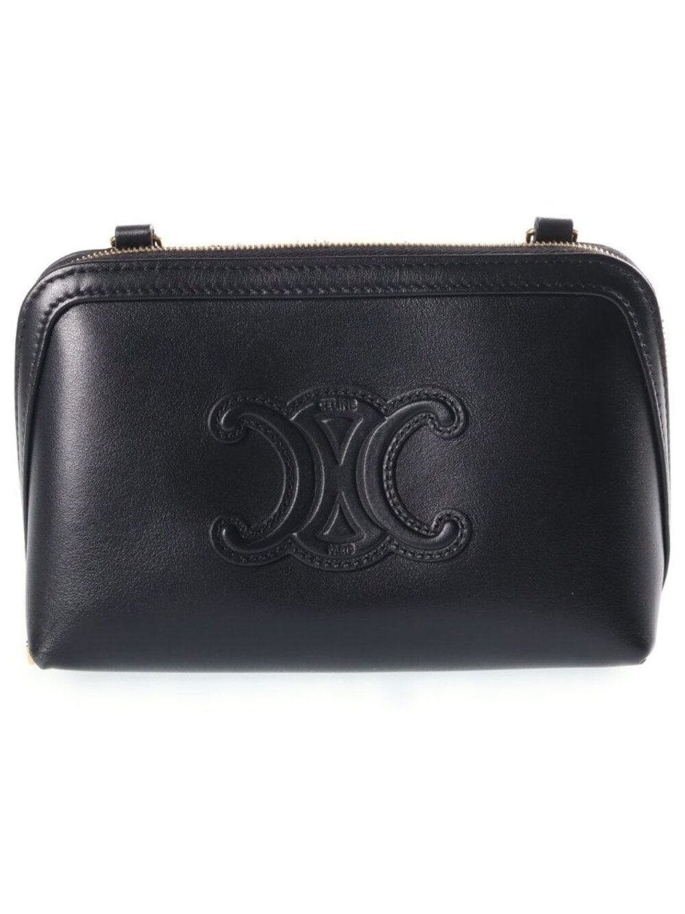 Celine Cuir Triomphe Chain Shoulder Back Mini Bag Black Leather Gold
